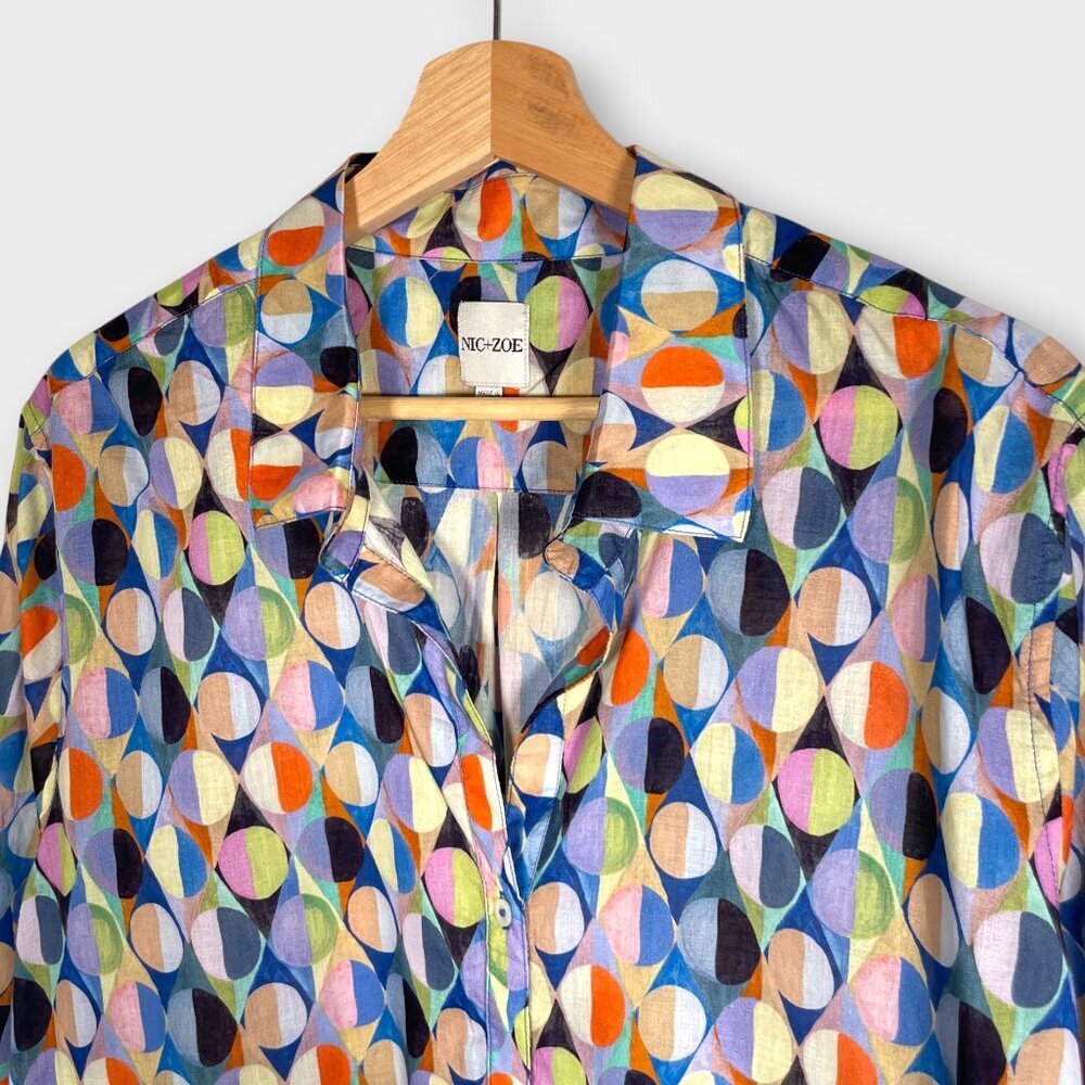 Nic Zoe Social Circles Boyfriend Shirt Womans MEDIUM 100% Cotton Travel